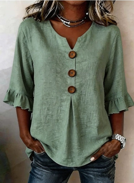 Sophia | Solid Button Blouse